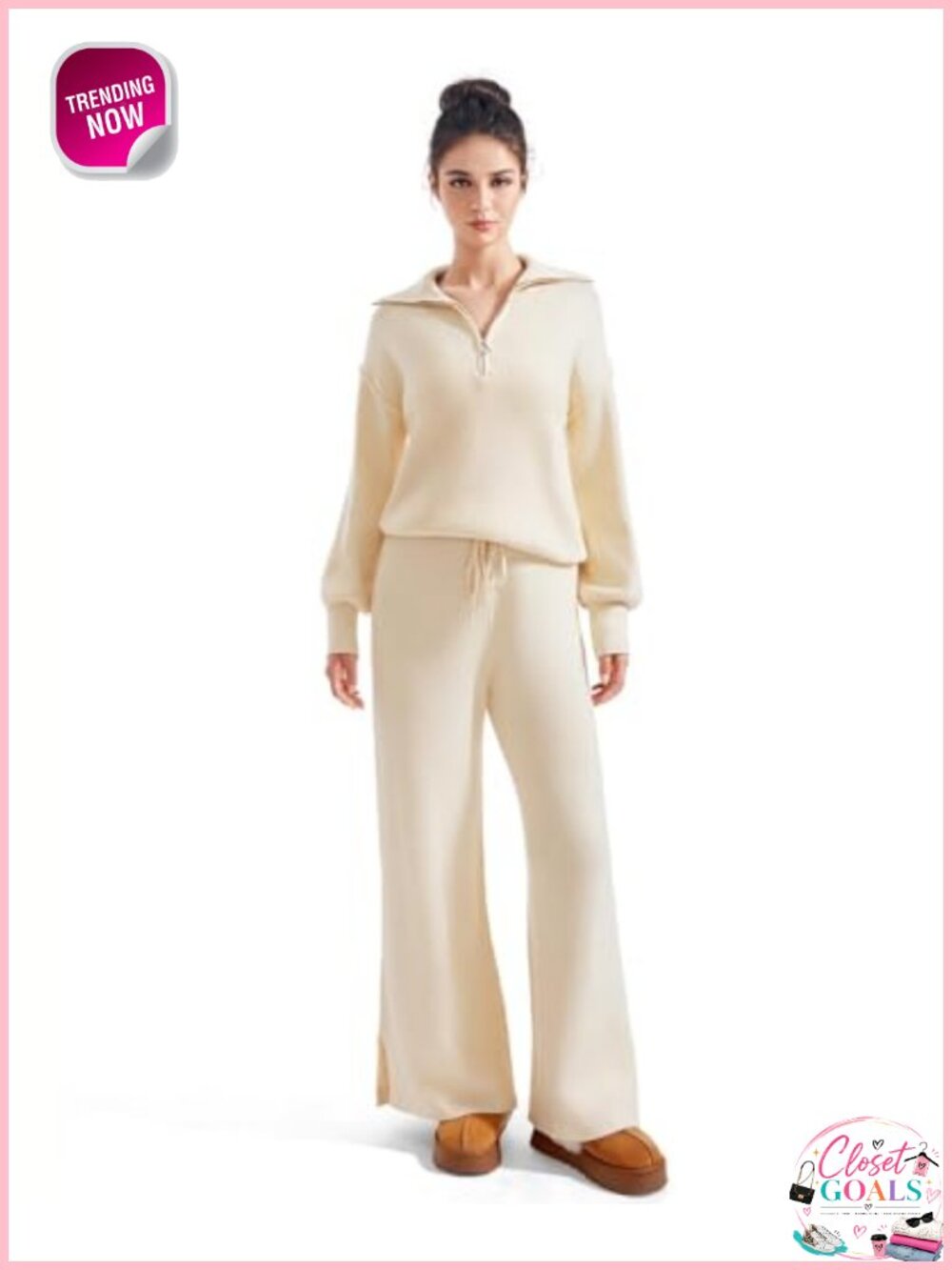 Oversized Quarter Zip Pullover Wide Leg Pants Lounge Set Knit